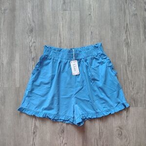 Blue Ruffle Hem Women Shorts